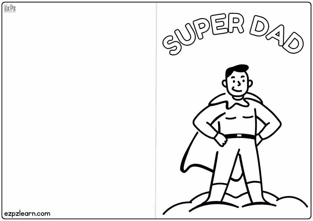Super Dad Father's Day Card for Coloring Free PDF